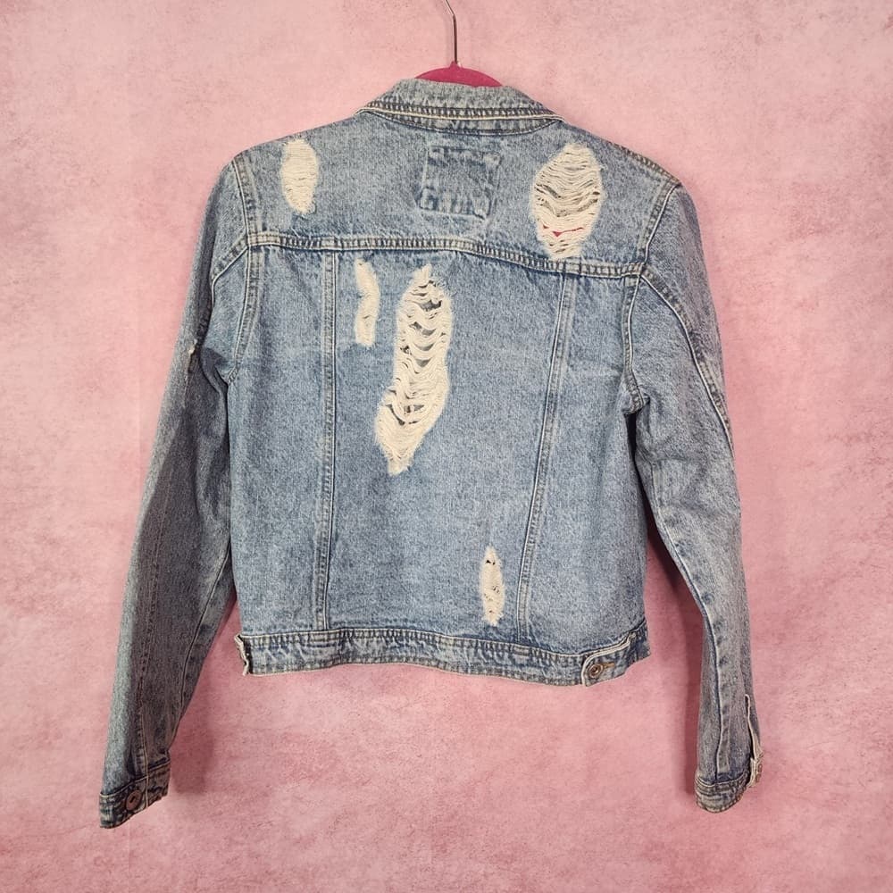 198. Highway Jeans Distressed Denim Jacket Light Wash Size L - Thumbnail 2