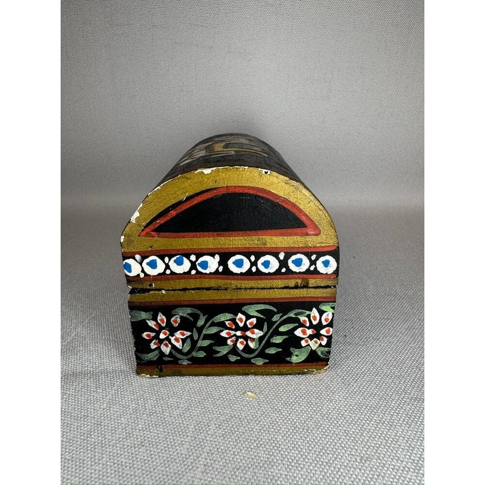 448. Vintage Hand Painted Wooden Elephant Trinket Box Black - Thumbnail 2