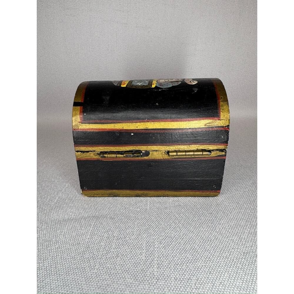 448. Vintage Hand Painted Wooden Elephant Trinket Box Black - Thumbnail 3