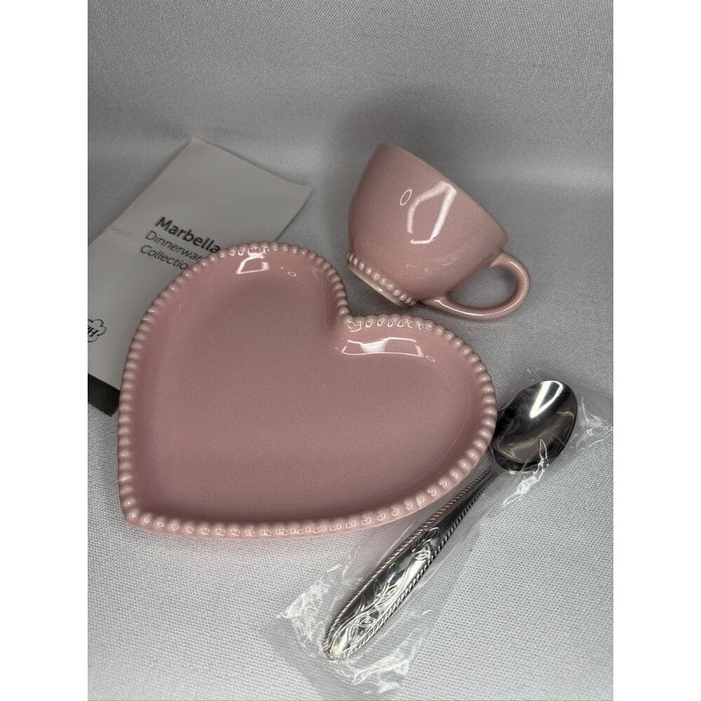 446. Marbelli Pink Heart Mug Plate & Spoon Snack Set NWOT - Thumbnail 4