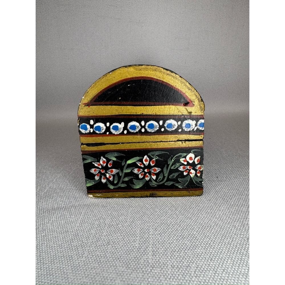 448. Vintage Hand Painted Wooden Elephant Trinket Box Black - Thumbnail 4