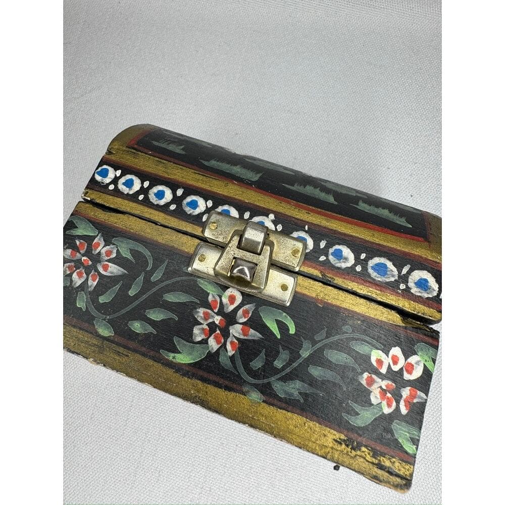 448. Vintage Hand Painted Wooden Elephant Trinket Box Black - Thumbnail 8