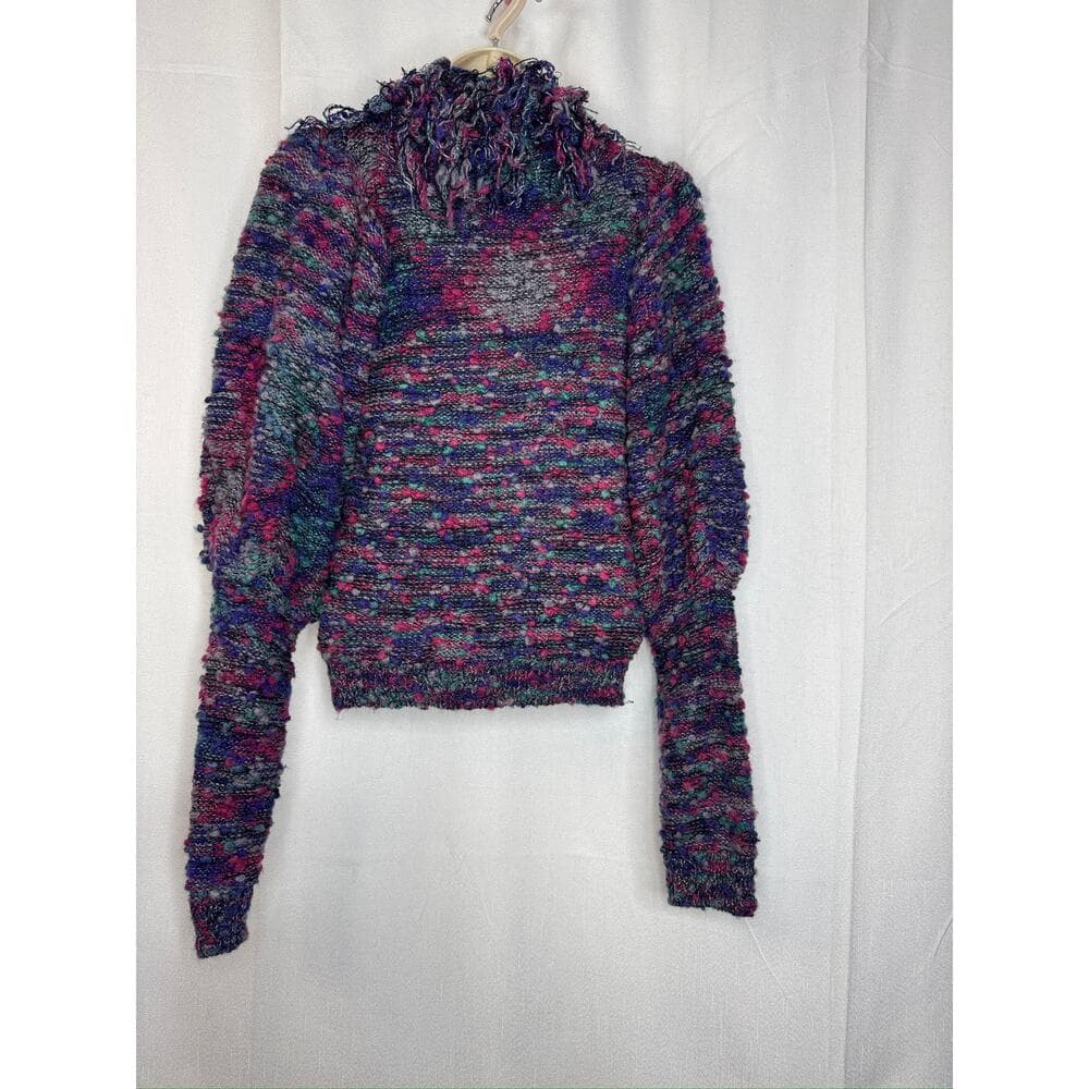 433. Vintage 1980s Gil Aimbez Fringe Turtleneck Sweater Size M - Thumbnail 2