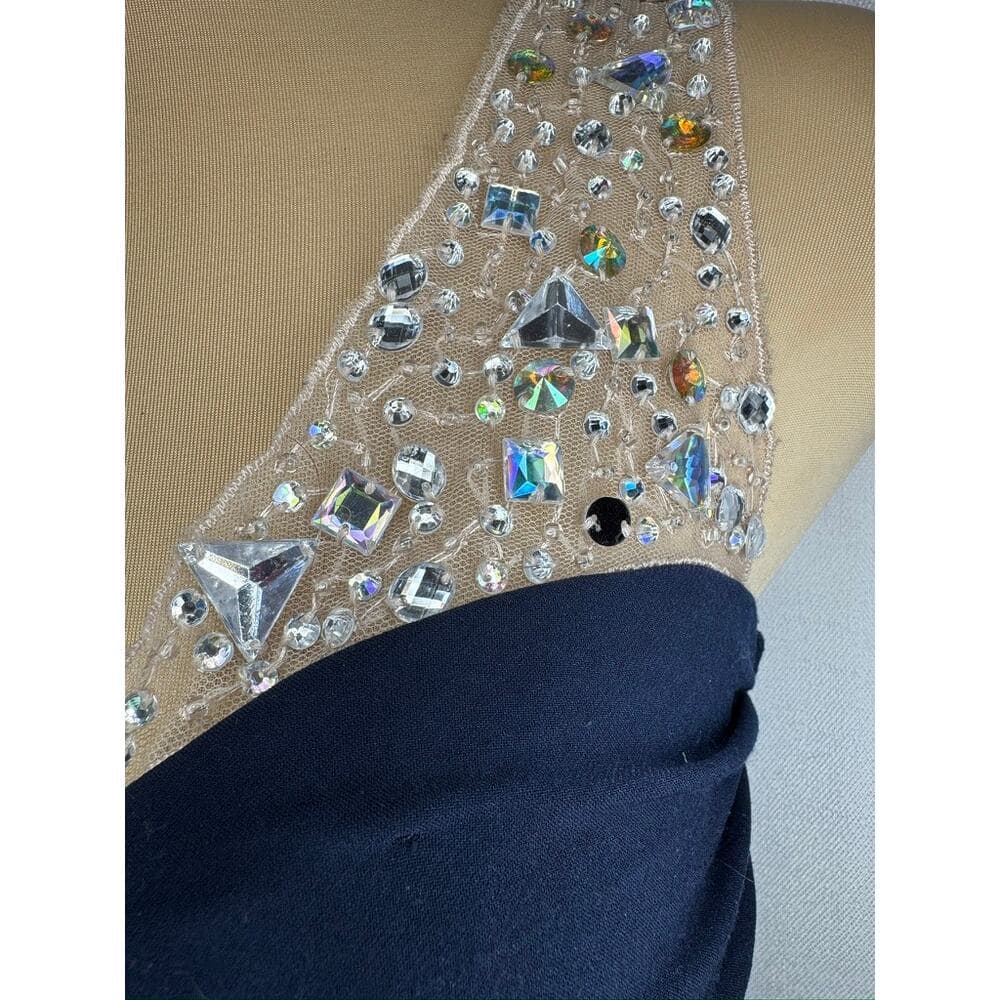 435. City Triangles Navy Beaded Bandage Cocktail Dress Size 9 - Thumbnail 5