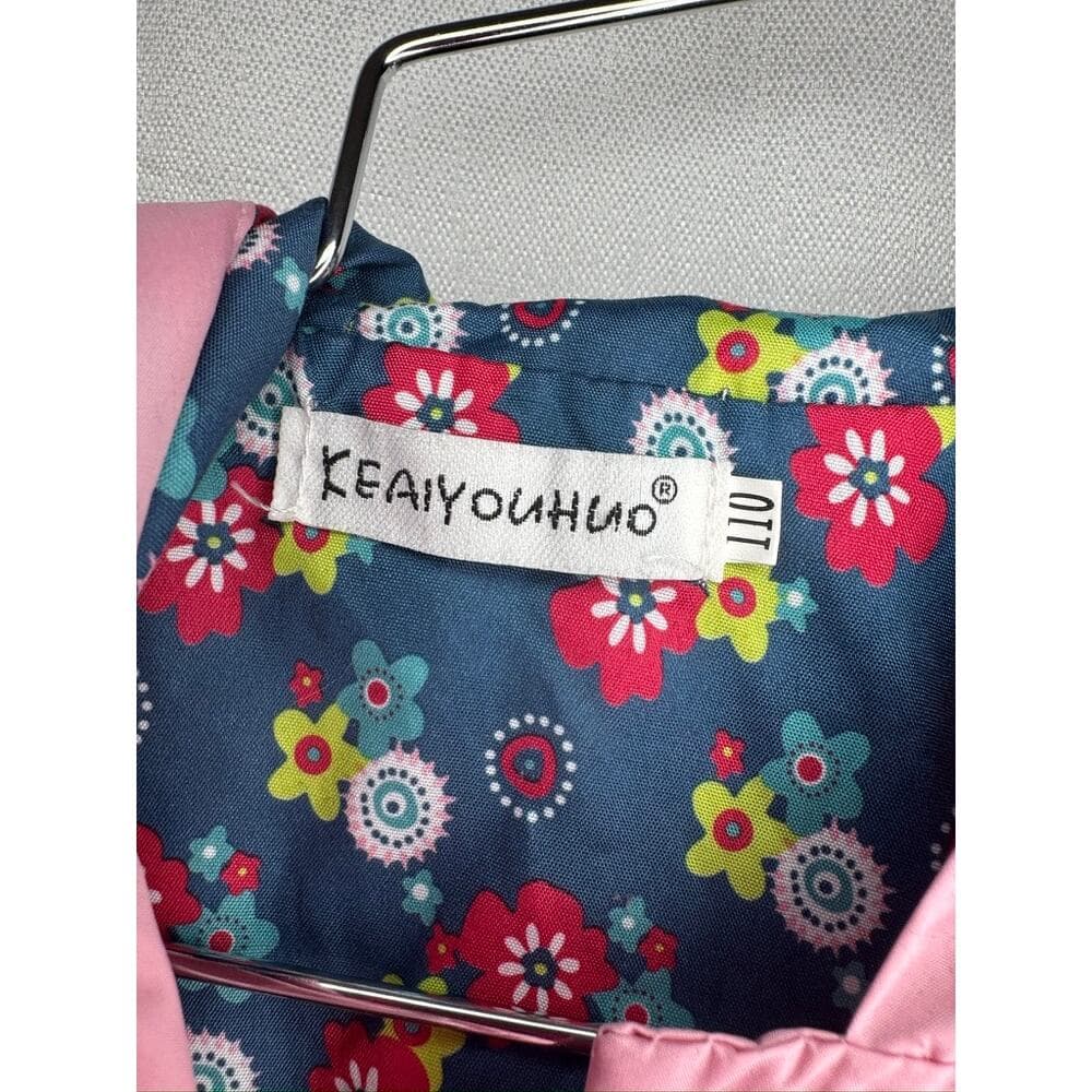 432. Keaiyouhuo Pink Floral Hooded Rain Jacket Girls Size 4T-5 - Thumbnail 2