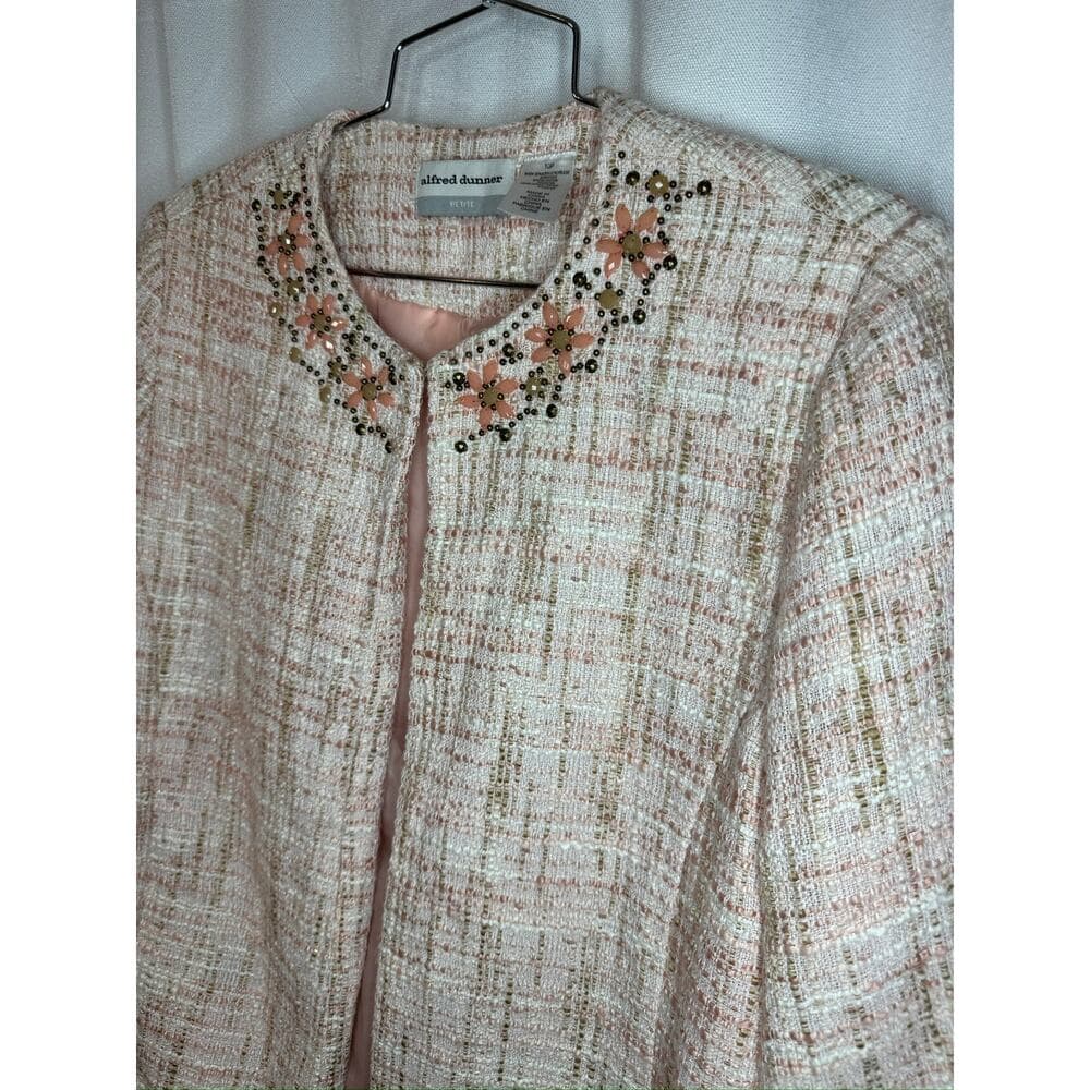 431. Alfred Dunner Petite Embellished Tweed Jacket Pink Size PM - Thumbnail 10