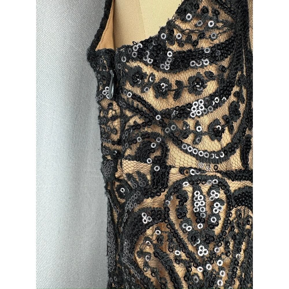 434. Free People Sequin Lace Slip Dress Beige Black Size 0 - Thumbnail 5