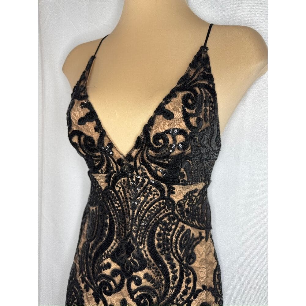 434. Free People Sequin Lace Slip Dress Beige Black Size 0 - Thumbnail 4