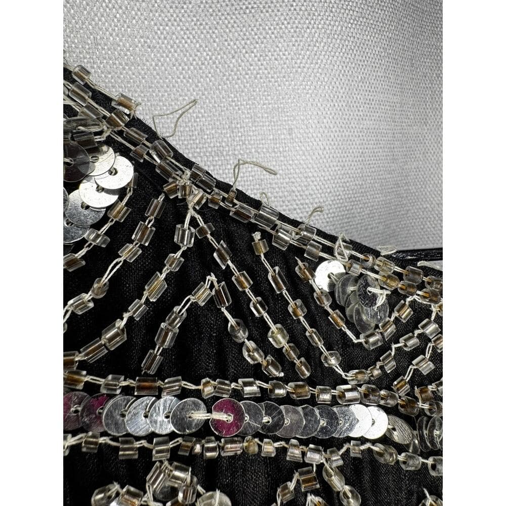 415. Beaded Sequin Silk Vest Size M Black Silver - Thumbnail 5