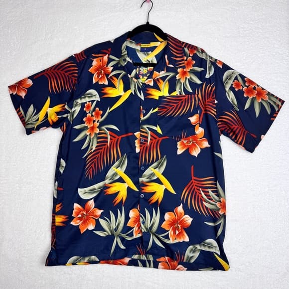 292. Ocean Blue Tropical Hawaiian Short Sleeve Button Up Shirt M - Thumbnail 12
