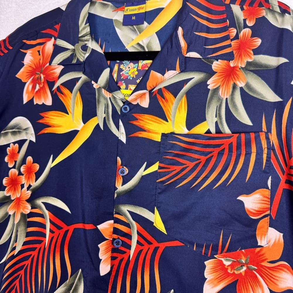 292. Ocean Blue Tropical Hawaiian Short Sleeve Button Up Shirt M - Thumbnail 3