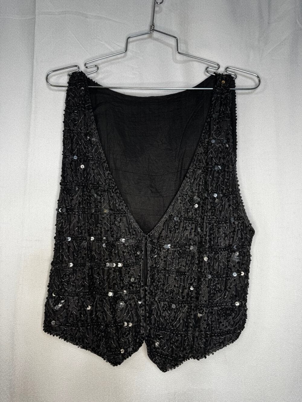 416. Beaded Sequin Silk Vest Hook & Eye Closure Size M - Thumbnail 4