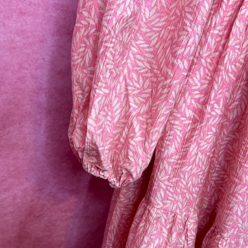 125. H&M Pink Off Shoulder Smocked Long Sleeve Dress L - Thumbnail 4