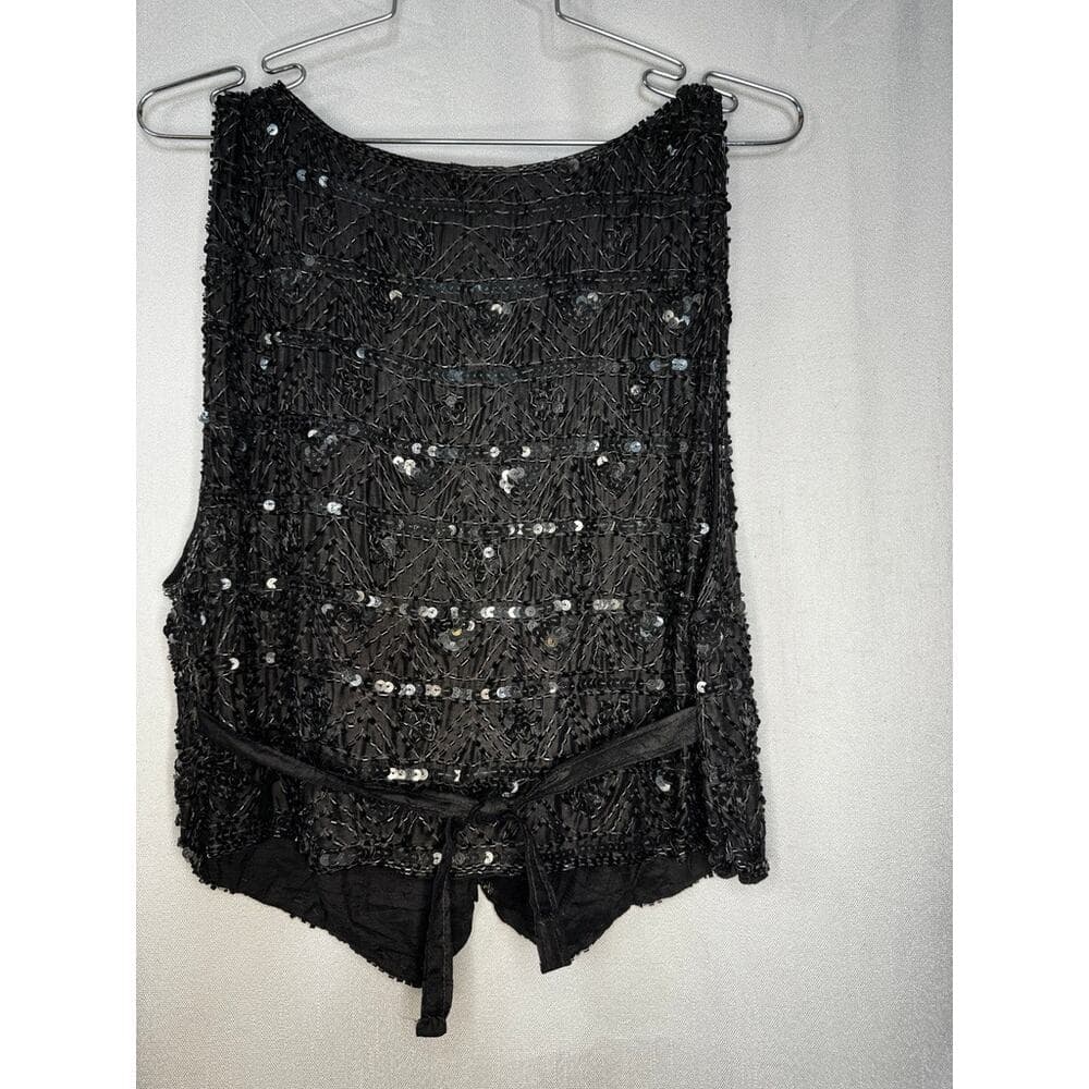416. Beaded Sequin Silk Vest Hook & Eye Closure Size M