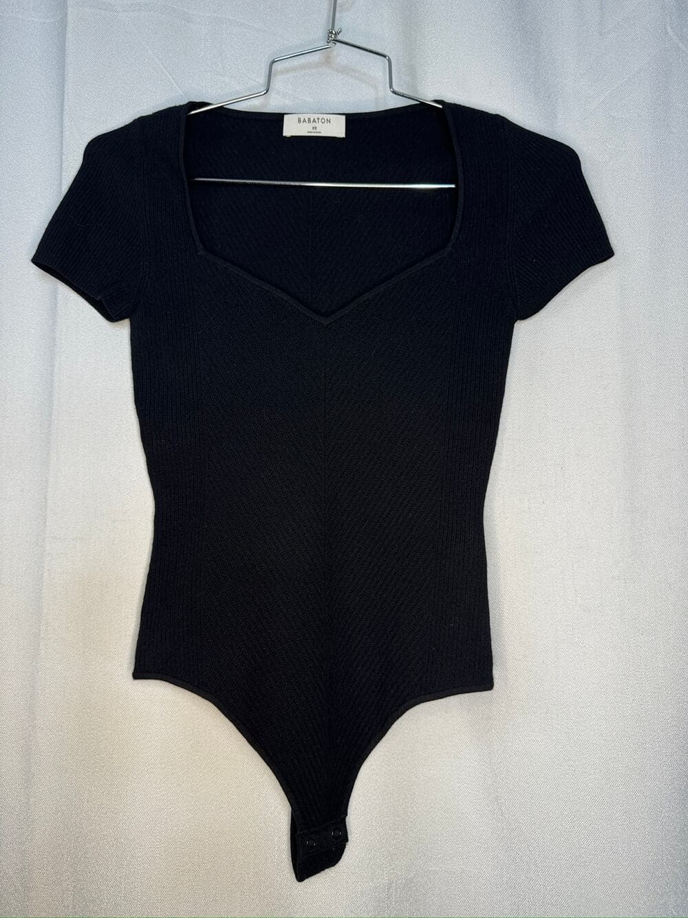 422. Babaton Aritzia Black Textured Sweetheart Neckline Bodysuit Size XS - Thumbnail 7