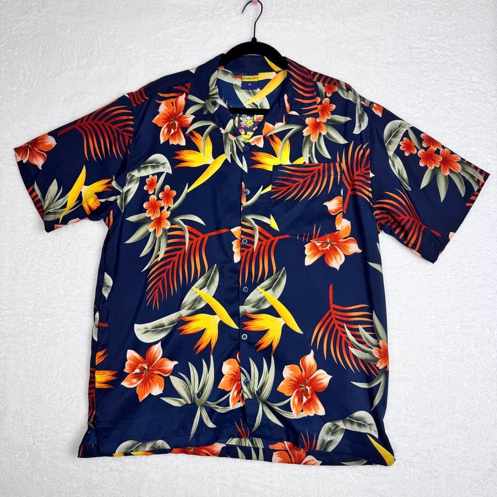 292. Ocean Blue Tropical Hawaiian Short Sleeve Button Up Shirt M - Thumbnail 11