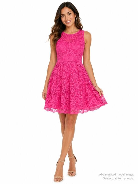 358. Kensie Hot Pink Floral Lace Sleeveless Fit & Flare Dress Size Small - Thumbnail 9