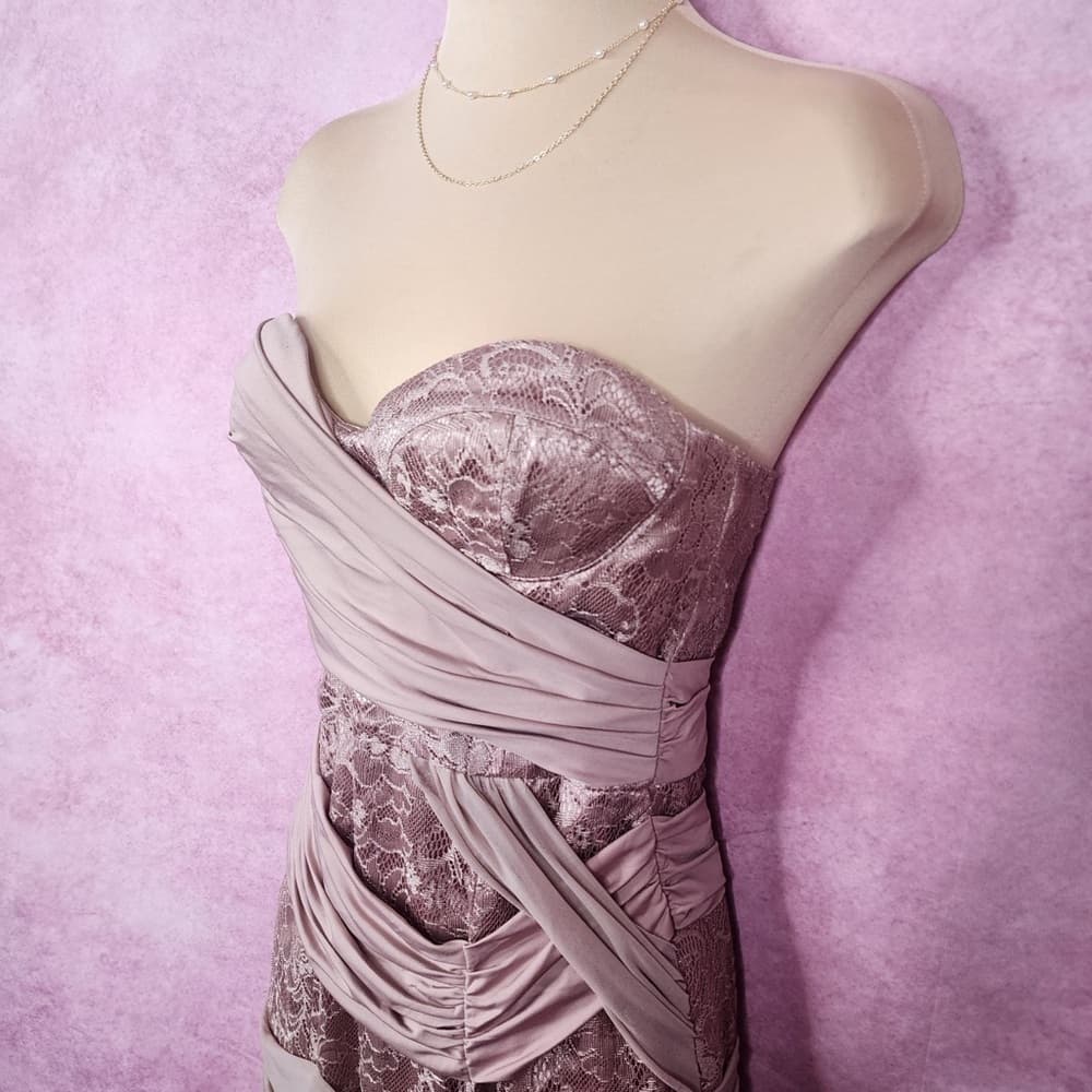 202. Bebe Strapless Lace Ruched Bodycon Cocktail Dress XS - Thumbnail 4