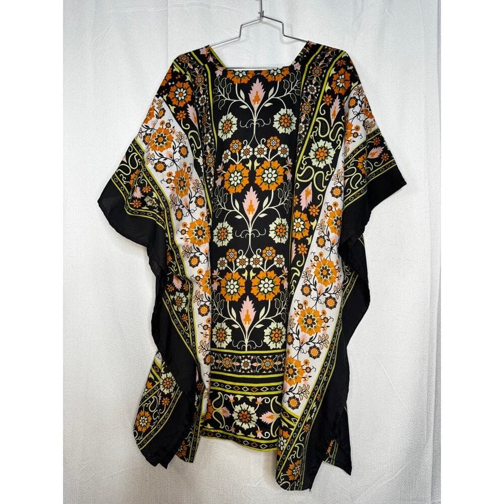 417. Gypsie Blu Floral Boho Caftan Poncho Cover Up One Size - Thumbnail 5
