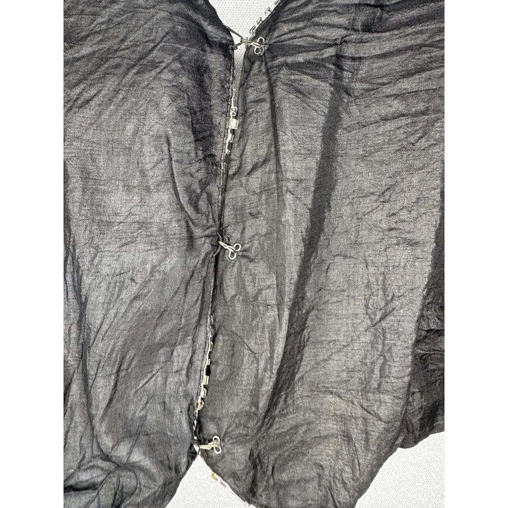 415. Beaded Sequin Silk Vest Size M Black Silver - Thumbnail 4