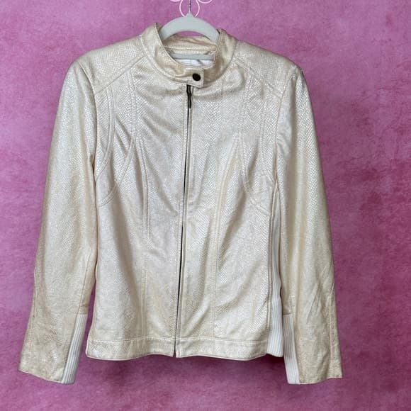 156. Chico’s Gold Faux Leather Moto Jacket Size 1 - Thumbnail 10