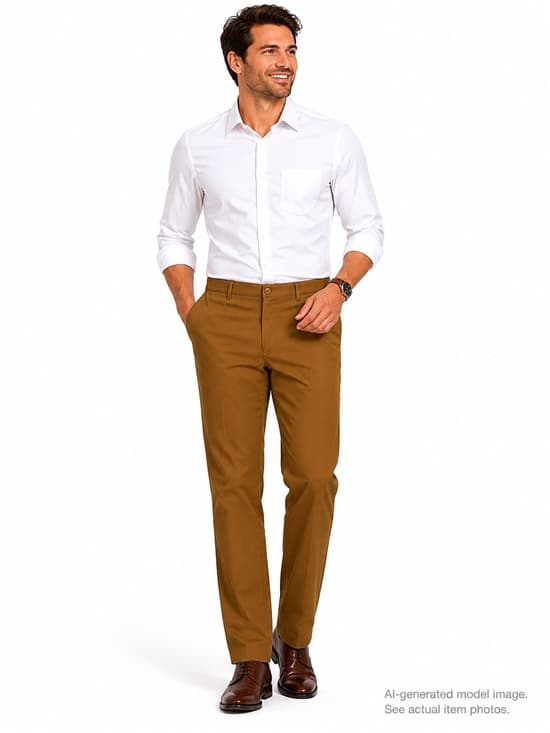 344. Galaxy By Harvic Slim Chinos in Camel Brown - Thumbnail 7
