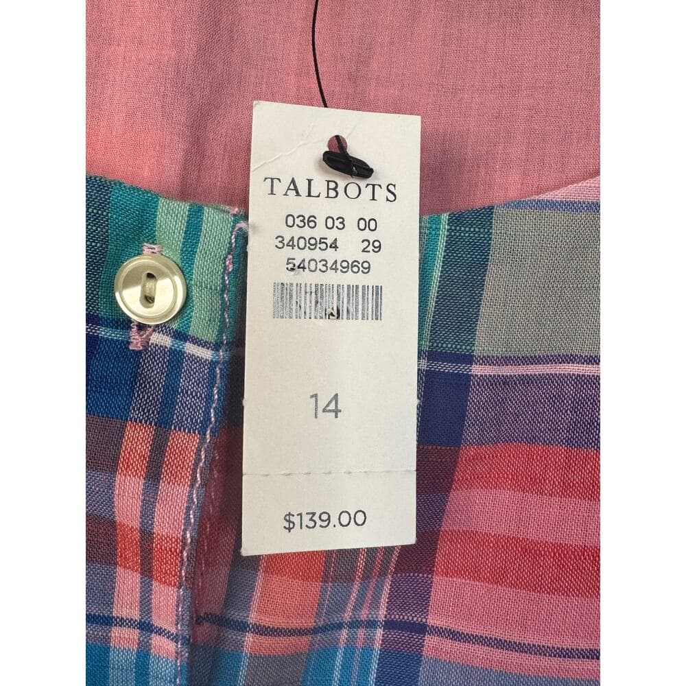 354. NWT Talbots Pink Blue Plaid Sleeveless Belted Dress Size 14 - Thumbnail 5