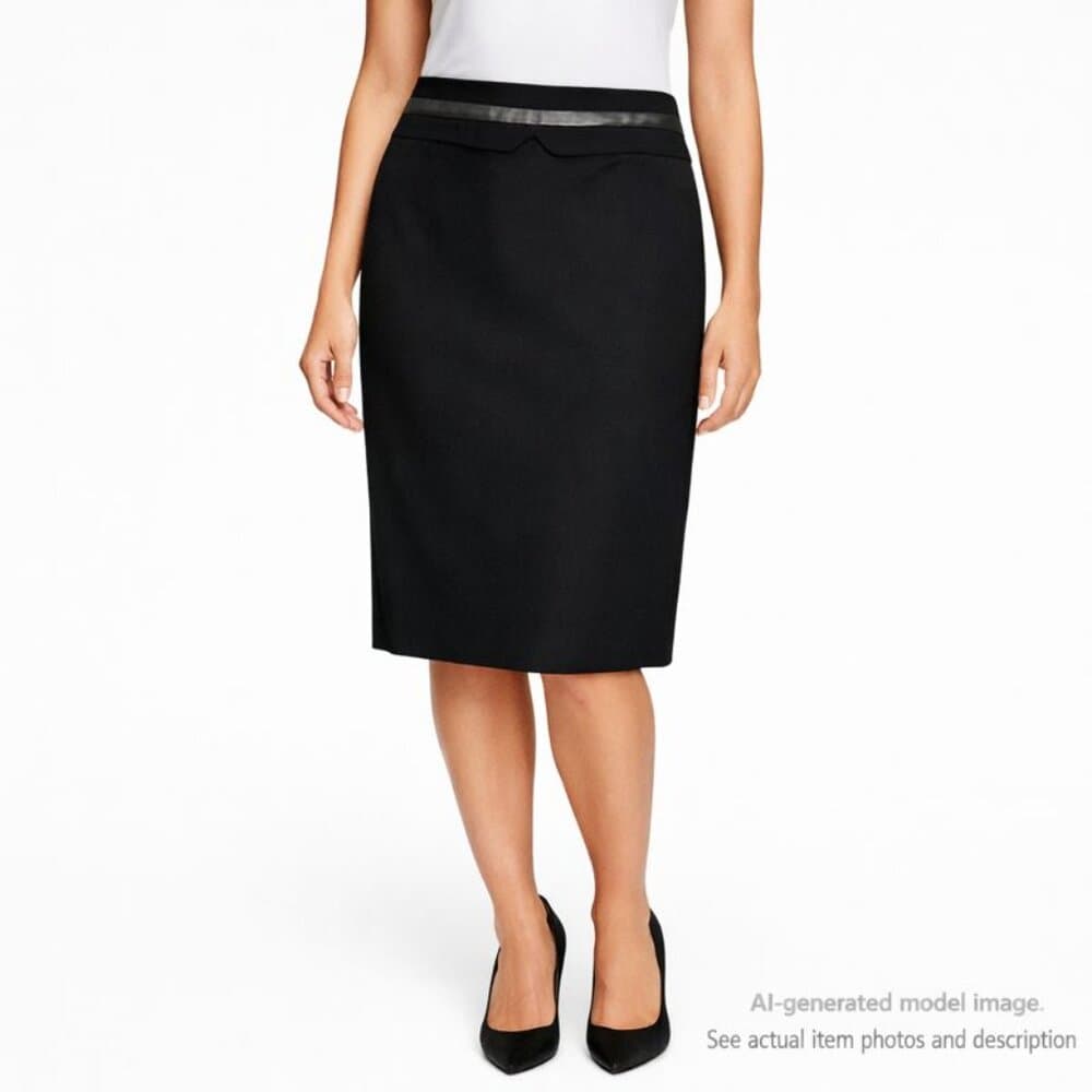 329. Karen Millen Black Pencil Skirt Faux Leather Waist Trim Size 12 - Thumbnail 6
