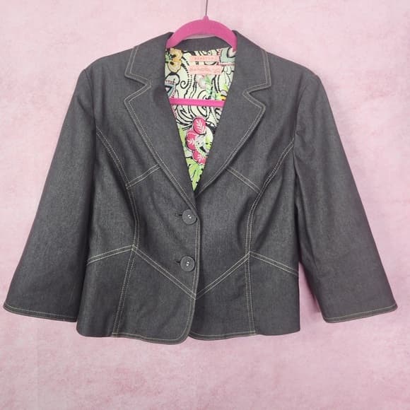 190. Bandolino Petite Stretch Denim Blazer Jacket with Contrast Stitching Size S - Thumbnail 7
