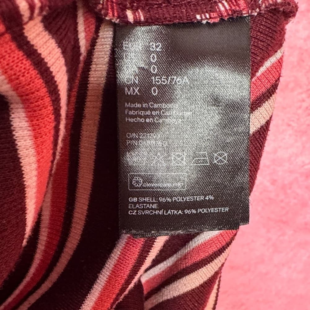 120- H&M Divided Striped Bodycon Mini Dress Maroon Pink White Size 0 - Thumbnail 5