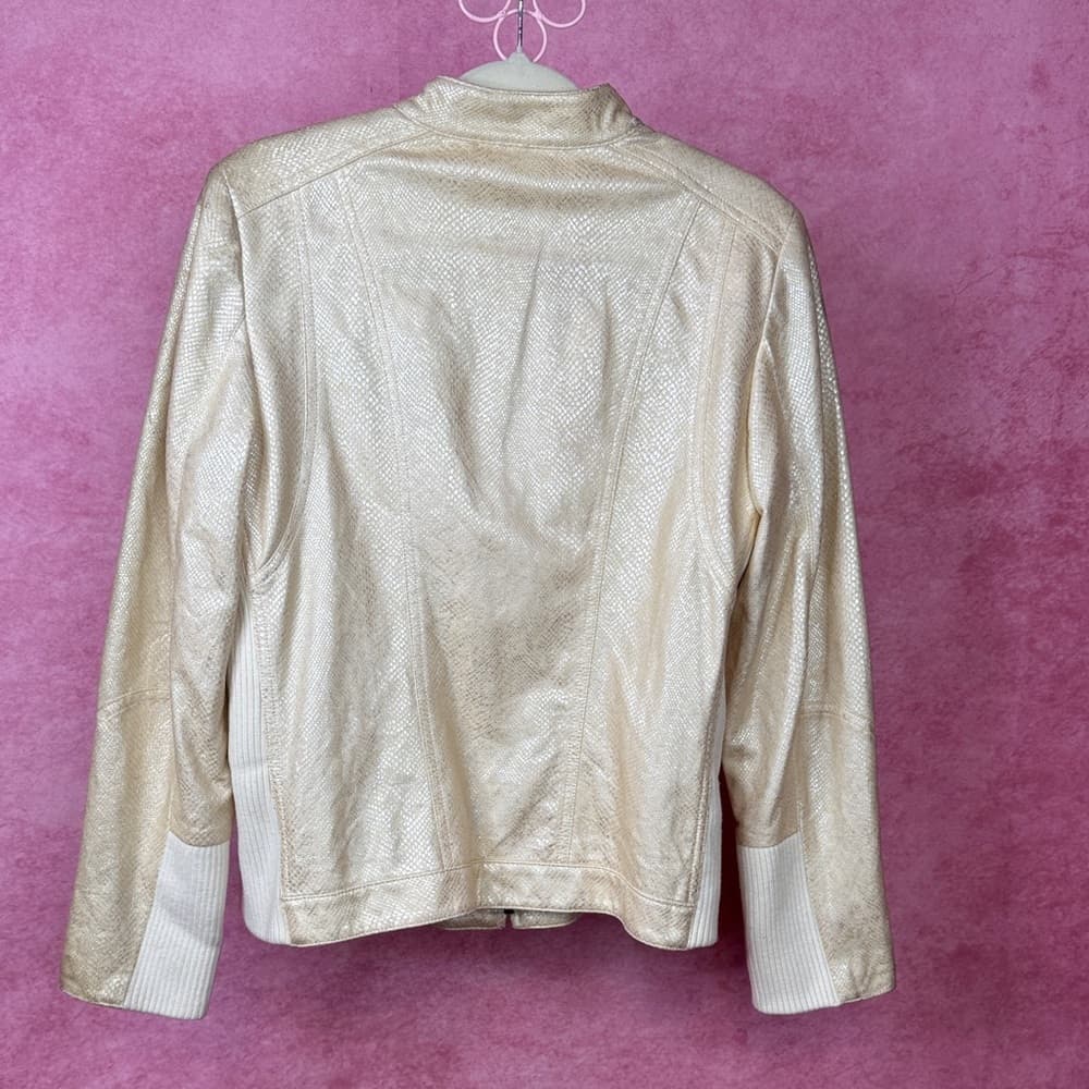 156. Chico’s Gold Faux Leather Moto Jacket Size 1 - Thumbnail 2
