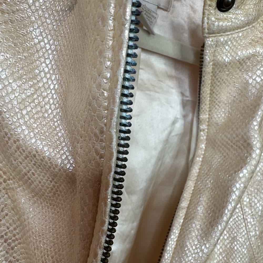 156. Chico’s Gold Faux Leather Moto Jacket Size 1 - Thumbnail 6