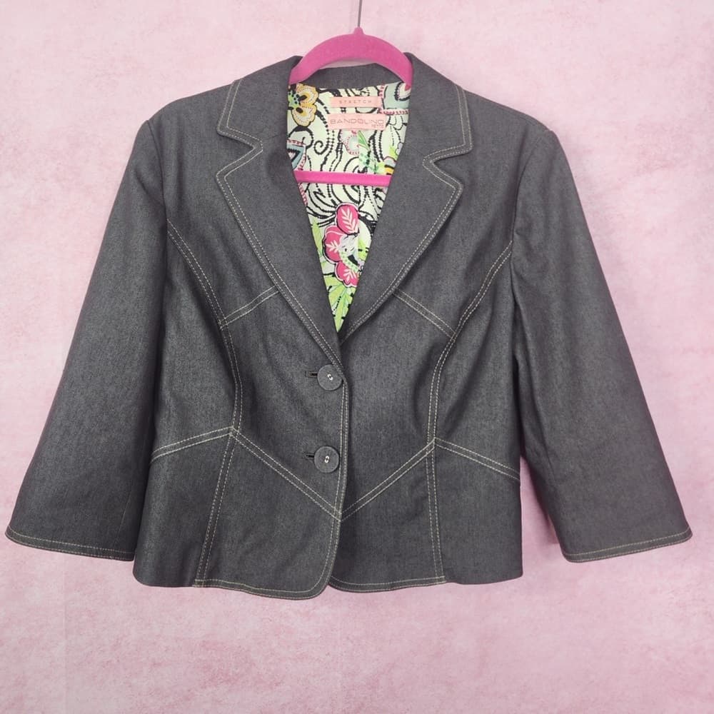 190. Bandolino Petite Stretch Denim Blazer Jacket with Contrast Stitching Size S - Thumbnail 6