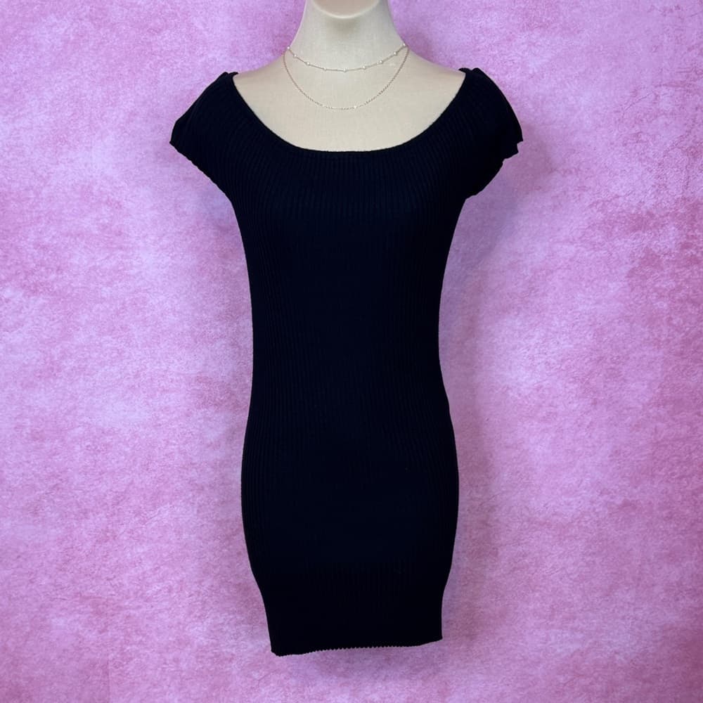 127. Ambiance Black Ribbed Bodycon Mini Dress L - Thumbnail 5