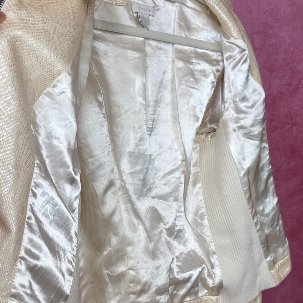 156. Chico’s Gold Faux Leather Moto Jacket Size 1 - Thumbnail 4