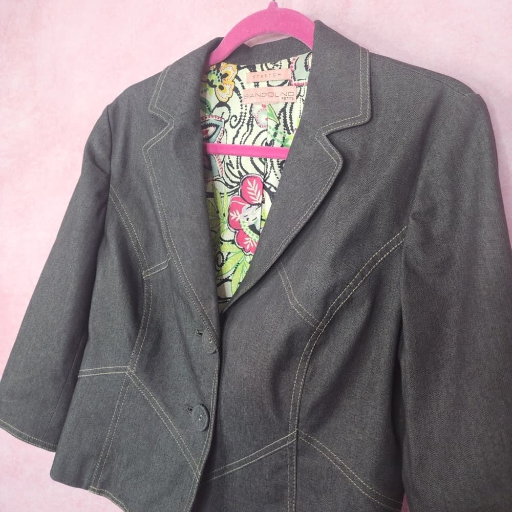 190. Bandolino Petite Stretch Denim Blazer Jacket with Contrast Stitching Size S - Thumbnail 3