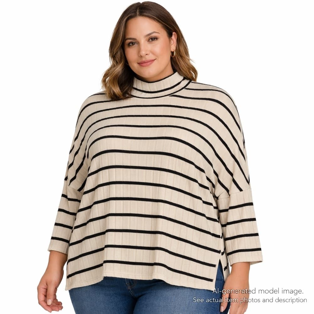 317. Pilcro Anthropologie A+ Eri + Ali Striped Ribbed Mock Neck Top NWT Plus 2X - Thumbnail 9