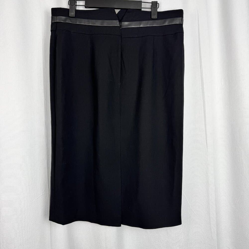 329. Karen Millen Black Pencil Skirt Faux Leather Waist Trim Size 12 - Thumbnail 4