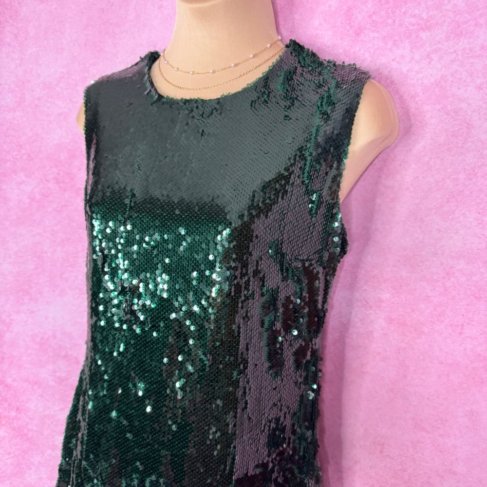 219. Forever 21 Green Sequin Sleeveless Mini Dress S - Thumbnail 4