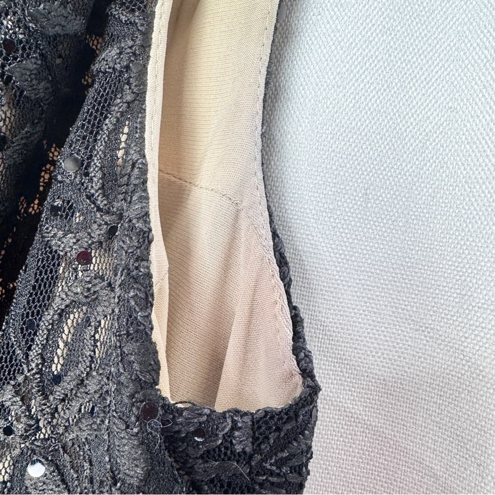 327. TAHARI Arthur S. Levine Black Lace Sequin Cocktail Dress Size 16 - Thumbnail 9