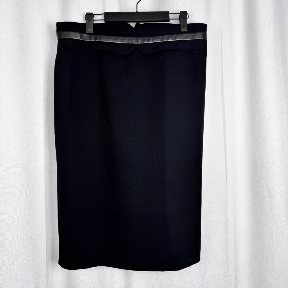 329. Karen Millen Black Pencil Skirt Faux Leather Waist Trim Size 12