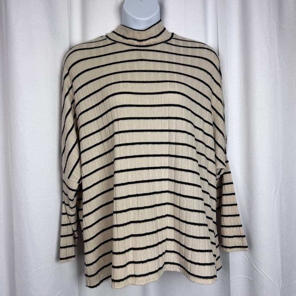 317. Pilcro Anthropologie A+ Eri + Ali Striped Ribbed Mock Neck Top NWT Plus 2X - Thumbnail 2