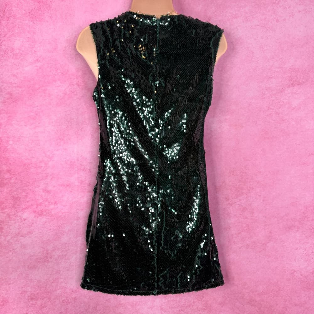 219. Forever 21 Green Sequin Sleeveless Mini Dress S - Thumbnail 3
