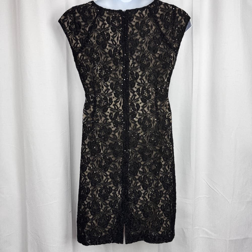 327. TAHARI Arthur S. Levine Black Lace Sequin Cocktail Dress Size 16 - Thumbnail 4