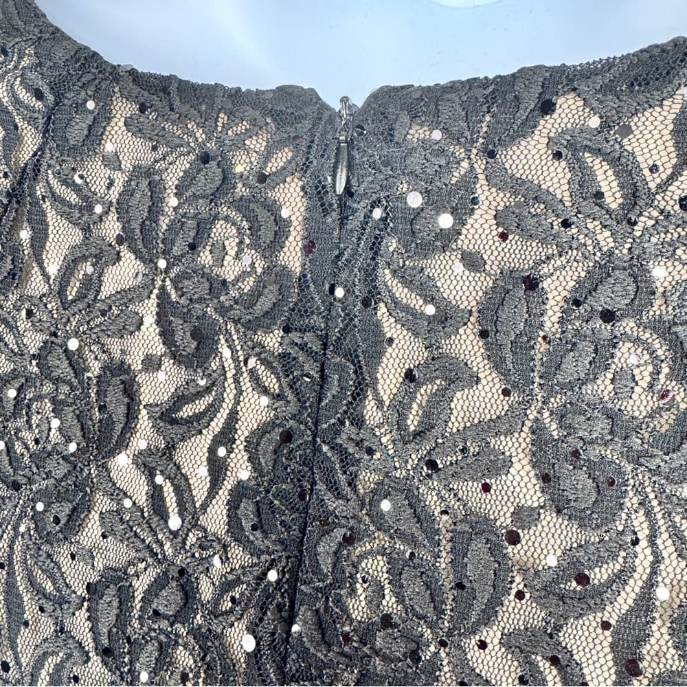 327. TAHARI Arthur S. Levine Black Lace Sequin Cocktail Dress Size 16 - Thumbnail 6