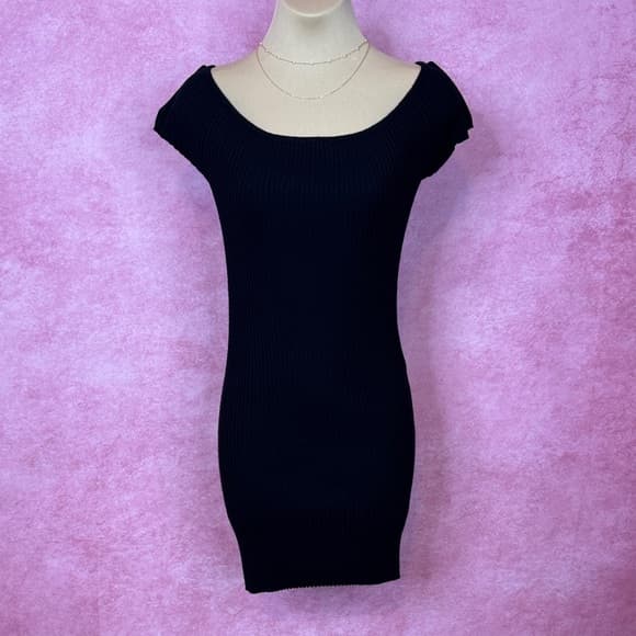 127. Ambiance Black Ribbed Bodycon Mini Dress L - Thumbnail 6