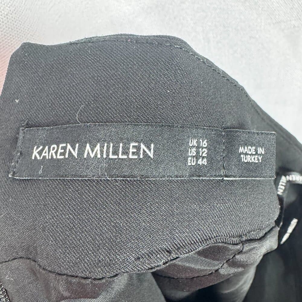 329. Karen Millen Black Pencil Skirt Faux Leather Waist Trim Size 12 - Thumbnail 2