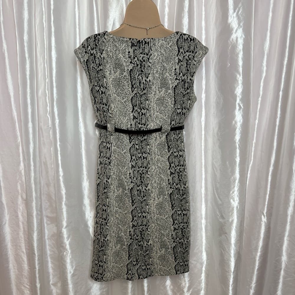 66. Calvin Klein Snakeskin Print Belted Sheath Dress - Size 10P - Thumbnail 3