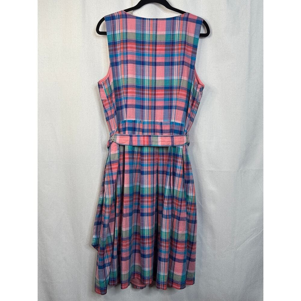 354. NWT Talbots Pink Blue Plaid Sleeveless Belted Dress Size 14 - Thumbnail 6