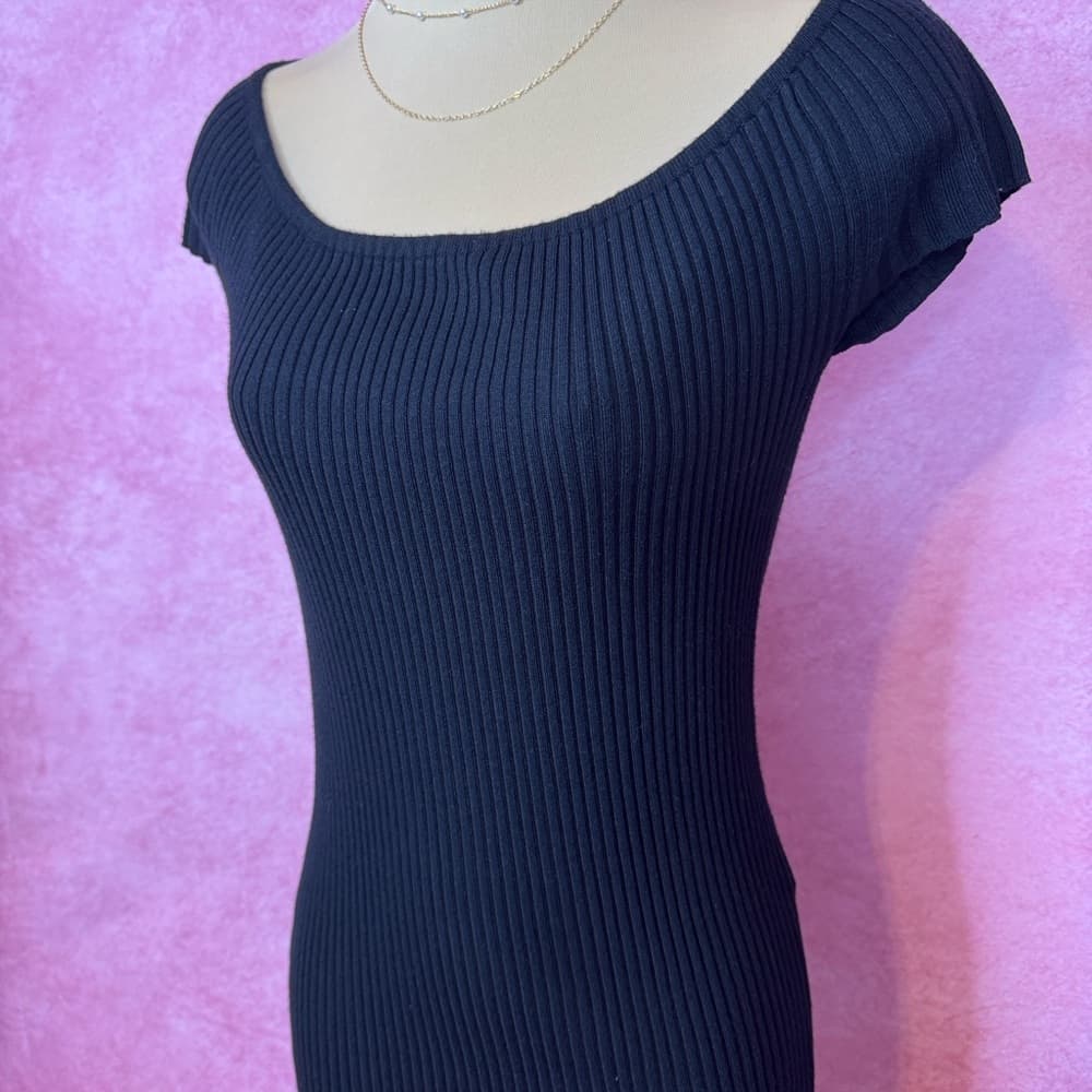 127. Ambiance Black Ribbed Bodycon Mini Dress L - Thumbnail 2